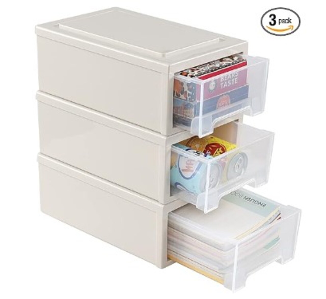 Drawer Unit Plastic, 6 Quart Stacking Plastic Storage Drawers, 3 Packs